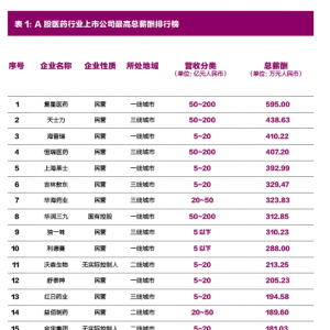 中国医药上市公司最高总薪酬排行榜