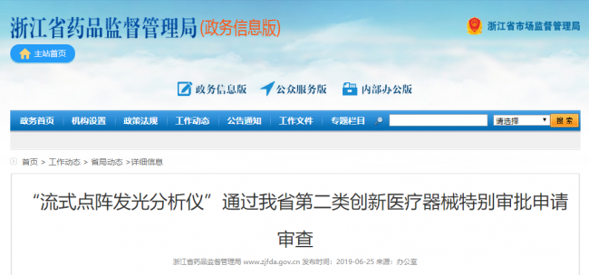流式点阵发光分析仪”通过浙江省第二类创新医疗器械特别审批申请审查